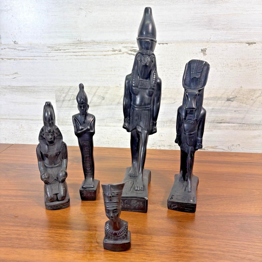 Ancient Egyptian God Horus 12" Black Stone Statue Ramses ,Osiris, Nefertiti Qy 5